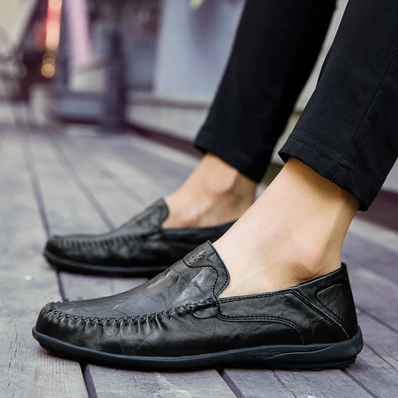 

shoes Size 38-44 Mens Concise Business Casual Shoes Soft Bottom Breathable Flats Shoes Leather Loafers Shoes Male Footwear