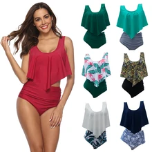 Купальник, высокая талия, бикини, женские бикини,, Mujer, с оборками, пуш-ап, купальник, раздельный, женские купальники, женский купальник