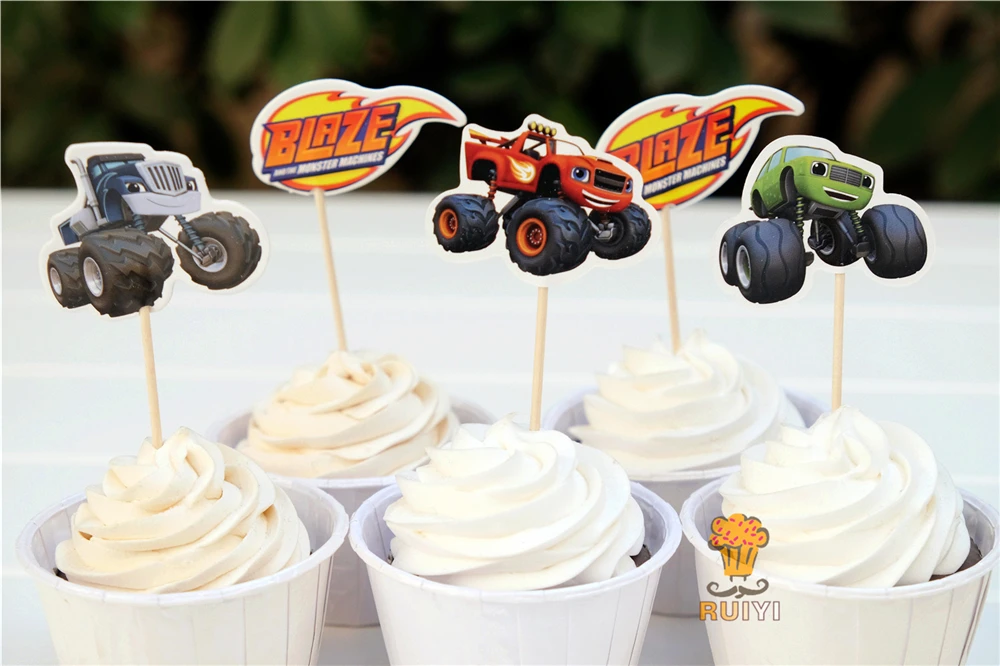 24 шт. Blaze and the monster machines candy bar cupcake toppers pick baby shower Детские принадлежности для дня рождения