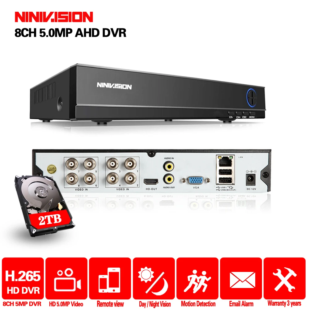 

NINNIVISION DVR 8CH Camera 5MP TVI/CVI/AHD/IP/CVBS 5 in 1 DVR NVR Digital Video Recorder CCTV Security System Surveillance