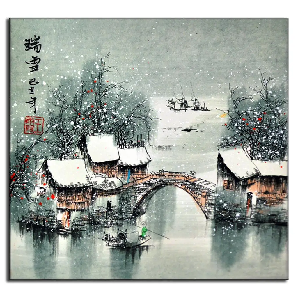 Modern Wall Painting JiangNan Winter Scenery Chinoiserie Oil Painting