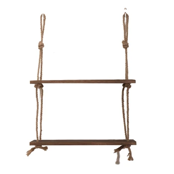 

Wooden Hanging Shelf Swing Rope Floating Shelves 2 Tier Rope Wall Display Rack Wall Decoration Shelf Wall Hanging Storage Rack