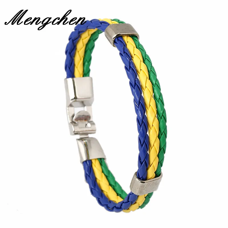

New Fashion National Flag Leather Bracelet Trendy Braided Surfer Bandage Charm Sporty Bracelets For Men Women