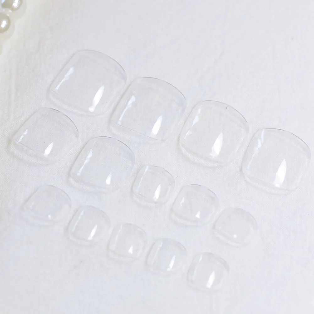 

Crystal Clear Fake Toenails DIY Fashion Colors Toe Nails 24pcs Transparent Acrylic False Toes Art Tips for Foot