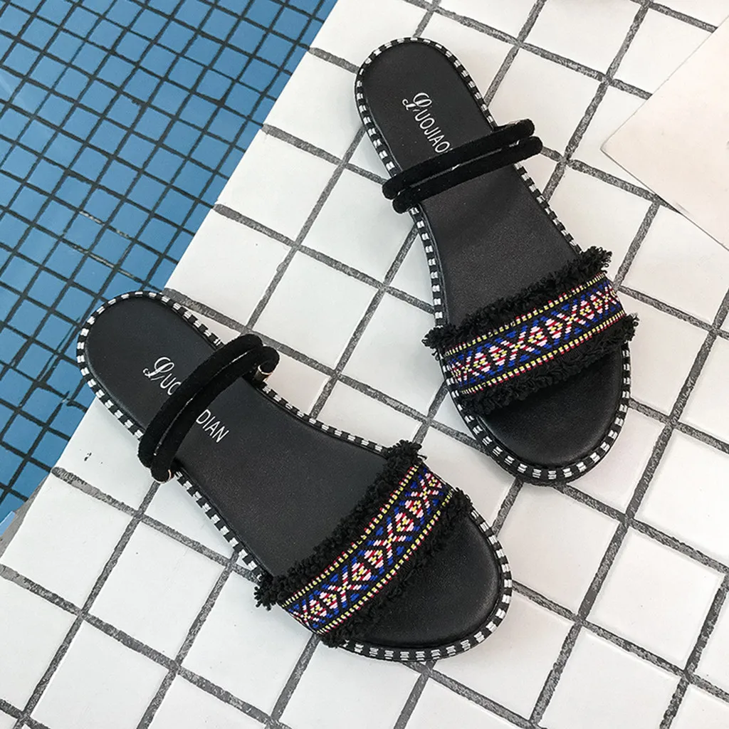 

YOUYEDIAN Women Shoes Slippers 2019 Rome Boho Women Ladies Fashion Bohemian Style Loafer Causal Beach Slipper Shoes Sandals #g3