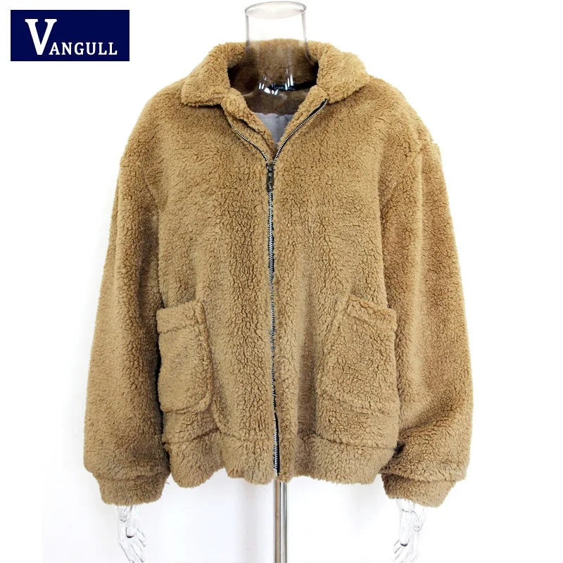 wonderful  VANGULL Women Thick Flocking Jackets Female Oversize Coats Fur Loose Style Pockets Streetwear Jacke