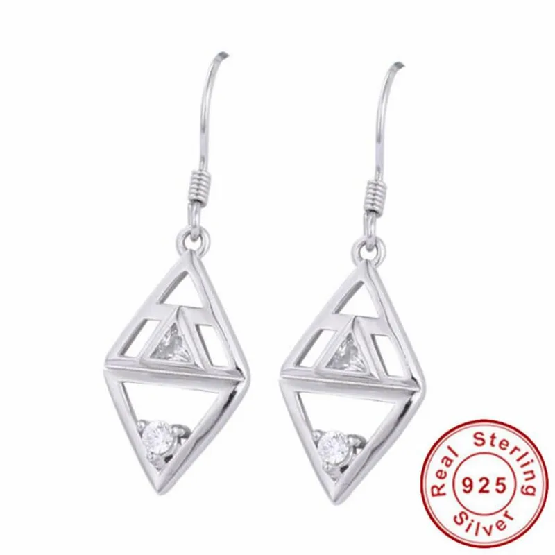 

Korean Earrings 2018 Simple Vintage Hollow Geometric Dangle Earrings 925 Silver With CZ