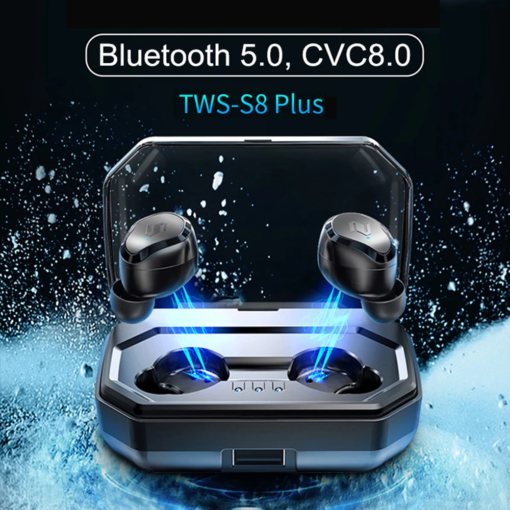 TWS S8 plus V5.0 беспроводные Bluetooth наушники сенсорное управление IPX6 водонепроницаемые наушники Автоматическое Сопряжение с зарядным устройством 3000 мАч