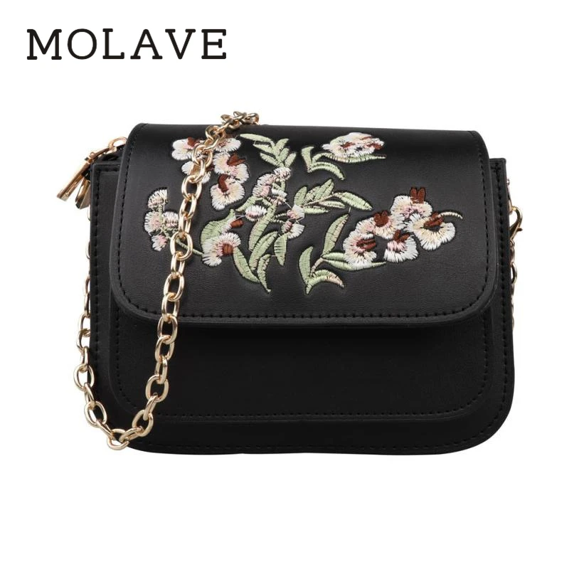 

MOLAVE Handbag bag female Solid bags for women pu leather Vintage Flower Embroidery Handbags shoulder Bag Handbag JAN12
