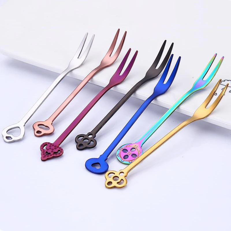 6pcs Stainless Steel Dinner Fork Set Colourful Dessert Fork with Long