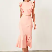 Trendyol персиковый маховик detayl'skirt TPRSS19BB0319