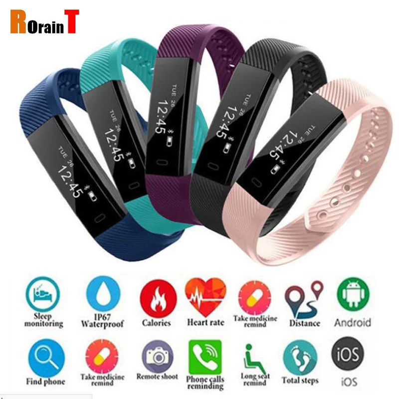 

RorainT Smart Bracelet ID115HR Heart Rate Watch Women Men Fitness Tracker Call Message Reminder Waterproof Bracelet