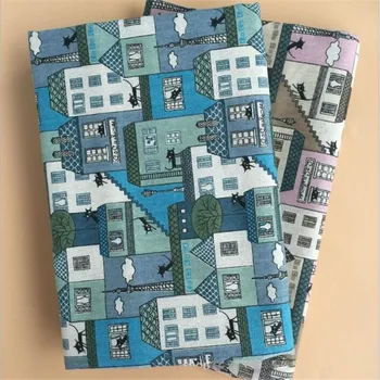 

house and black cat pattern printed fabric for sofa/ltablecloth