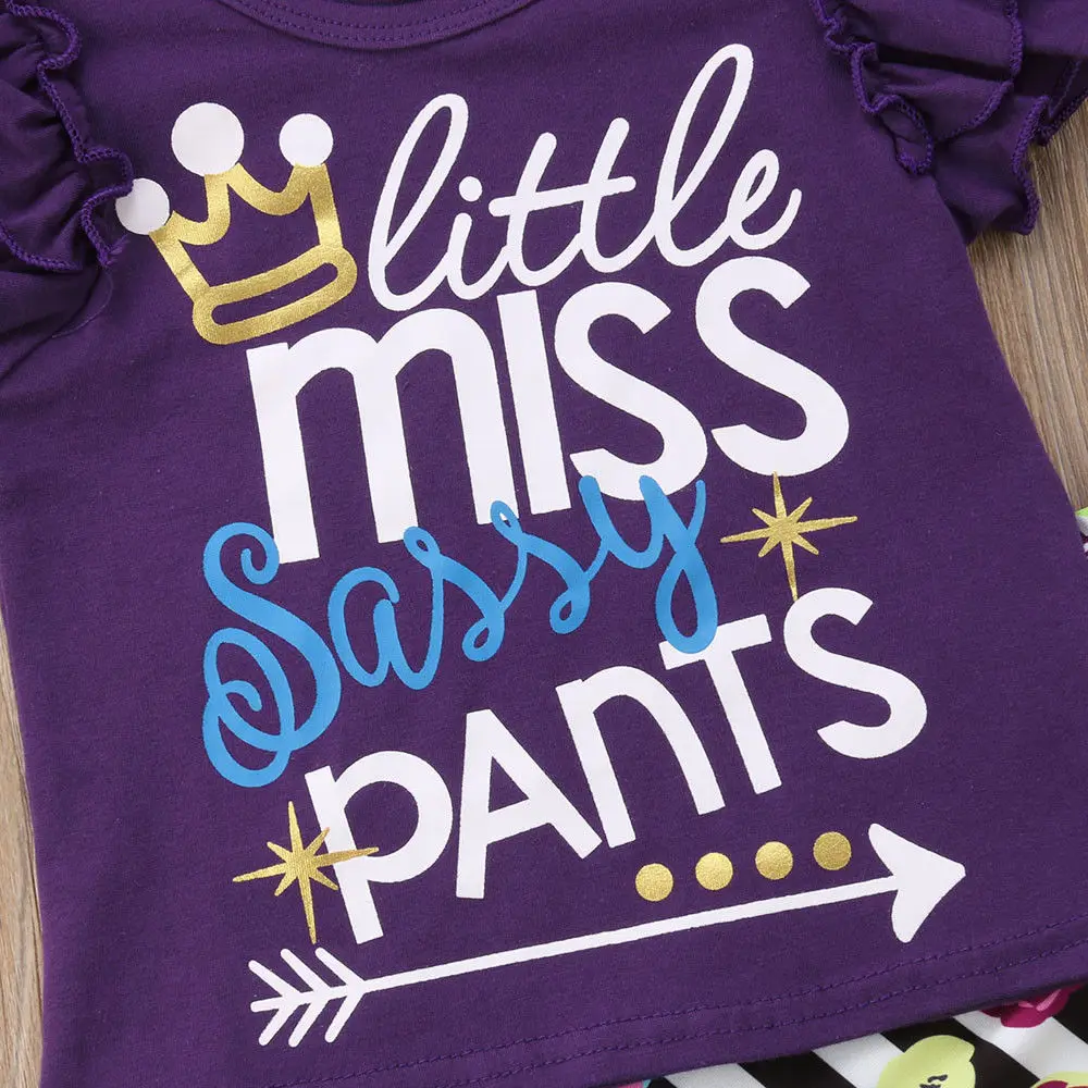 Little Miss/Летняя одежда для маленьких девочек жилет с рюшами Топы+ расклешенные брюки в полоску с цветочным рисунком и на подтяжках комплект одежды из 2 предметов