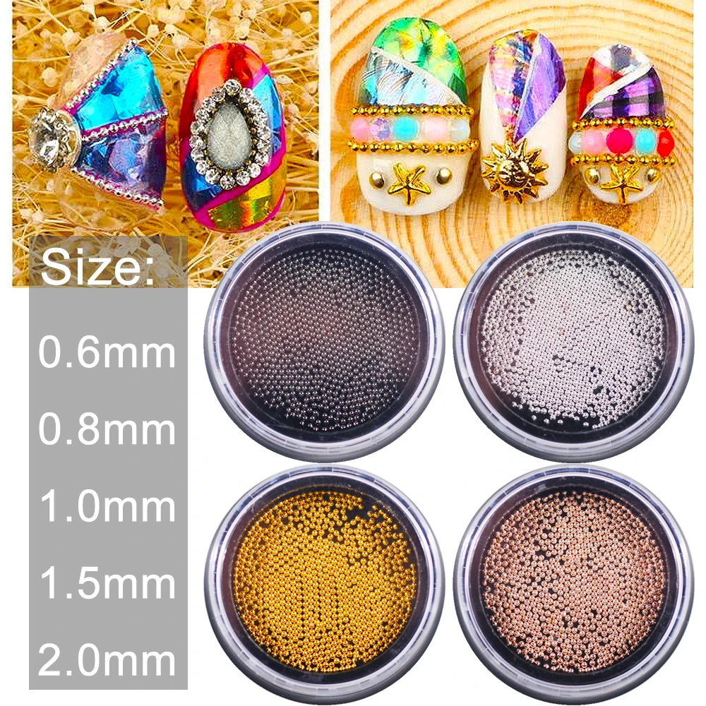 Metal Micro Beads Stainless Steel 0.6mm-2.0mm Nails Art Caviar Beads 3D DIY Gold/Silver/Rose Gold/Silver Grey Nail Art Accessory 4
