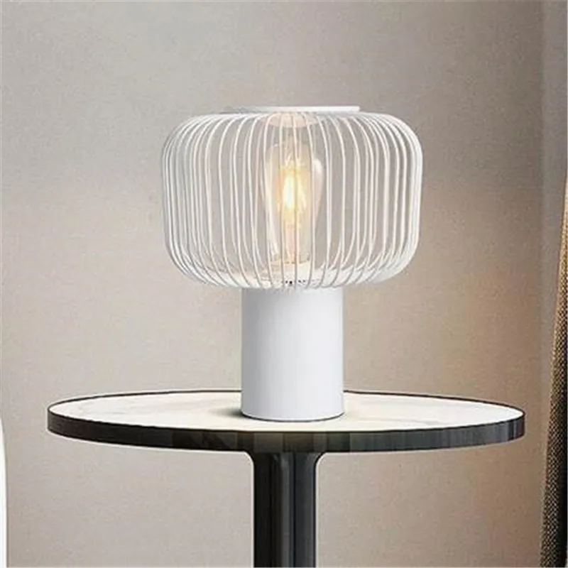 

Modern Creative Wrought Iron White Led Table Lamp Art Study Bedside Light Bird Cage Designer Table Lights Free Shipping