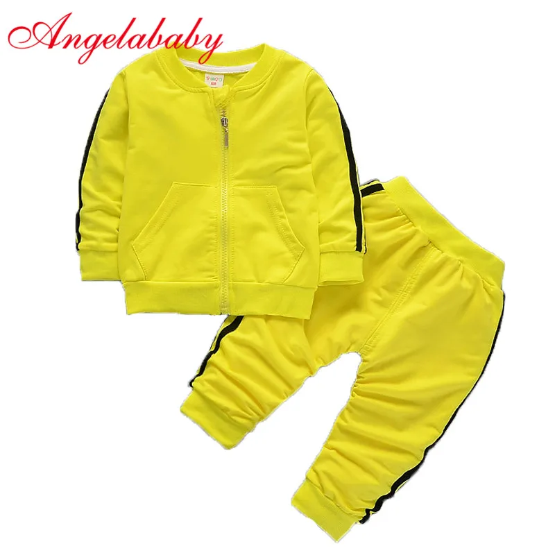 

2019 new autumn vertical striped cotton children's large pocket casual clothing sets baby boys and girls zipper clothes suit