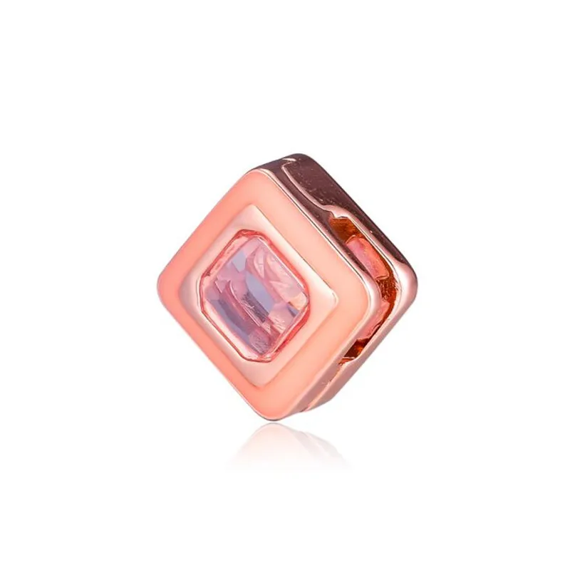 

Sparkling Pink Crystl Square Clip Charm Fits For Reflexions Bracelets 100% 925 Sterling Silver Reflexions DIY Bead Women Jewelry