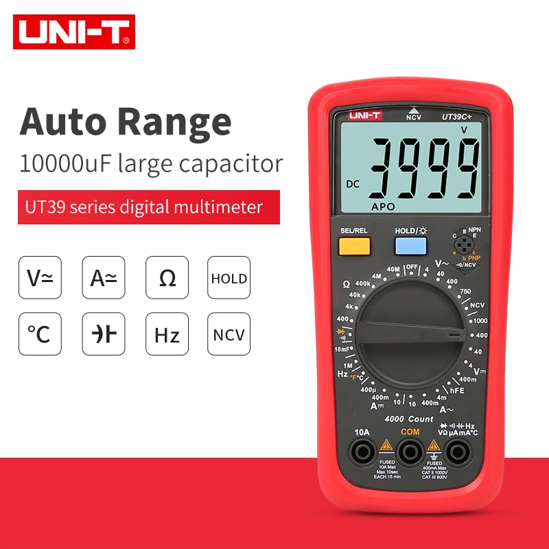 UNI-T UT39C+ цифровой мультиметр Авто Диапазон тест er обновлен от UT39A/UT39C AC DC V/A Ом/температура/частота/HFE/NCV тест