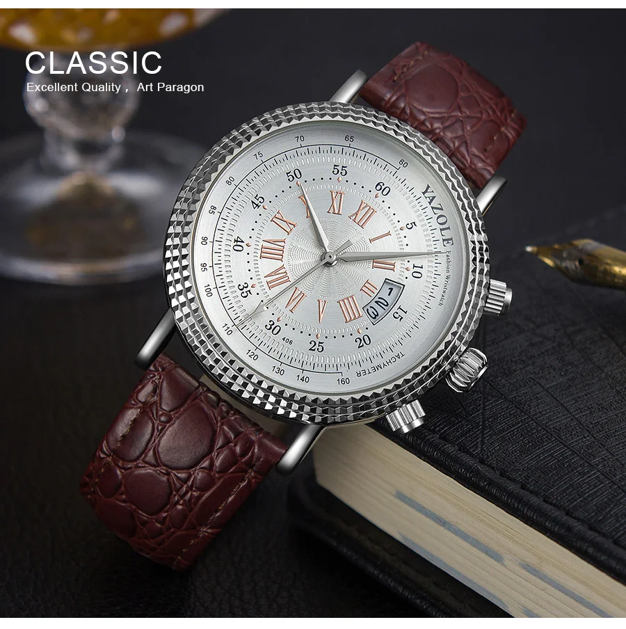 Качественные мужские часы Yazole, лучший бренд класса люкс, кожаный ремешок, дата, водонепроницаемые часы, мужские деловые часы, наручные часы, Relogio Masculino