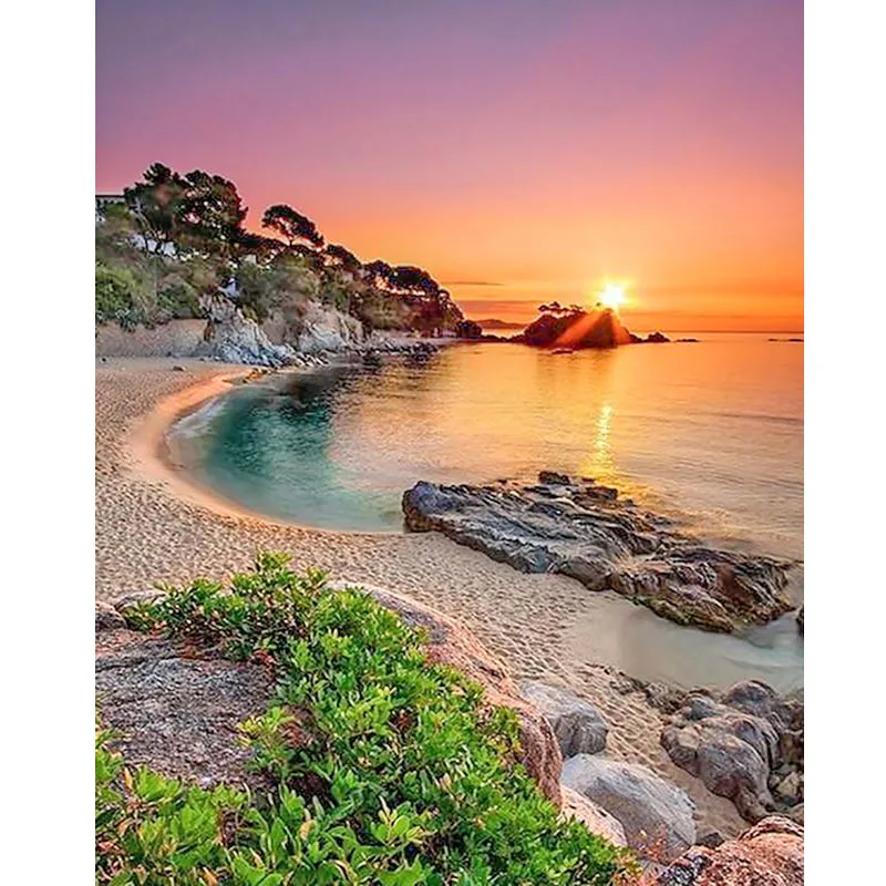

DIY Diamond Embroidery Diamond Painting Sunset Seaside Cross Stitch Mosaic Diamond Picture Of Rhinestones By Numbers Home Decor