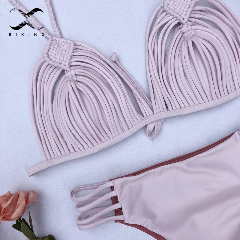 Бикини из ткани с кисточками Bikinx Женский цельный купальник 2018 треугольный