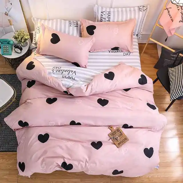 Шикарный стильный высококачественный Комплект постельное белье с реактивной печатью, включая пододеяльник, простыню, наволочки, украшение домашнего постельного белья - Цвет: Pink Heart