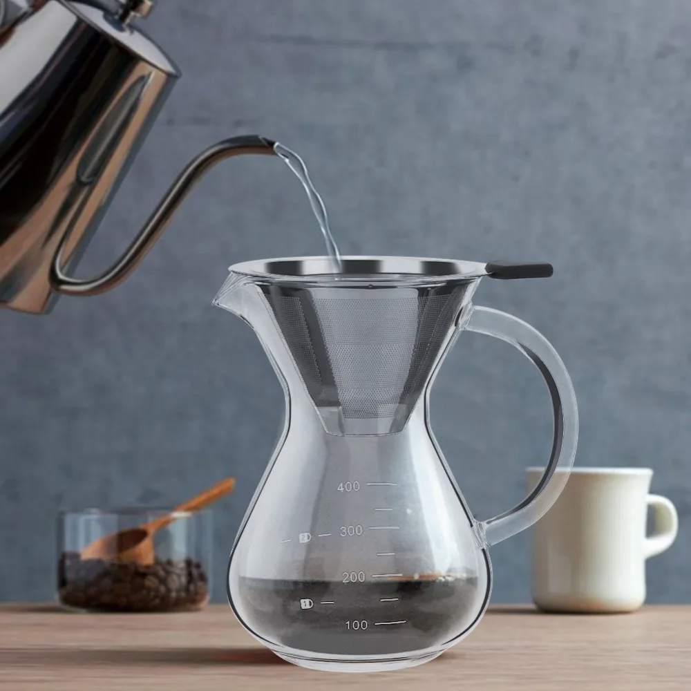 400ml Manual Glass Teapot Hand Drip Coffee Maker Filter Pot With Office