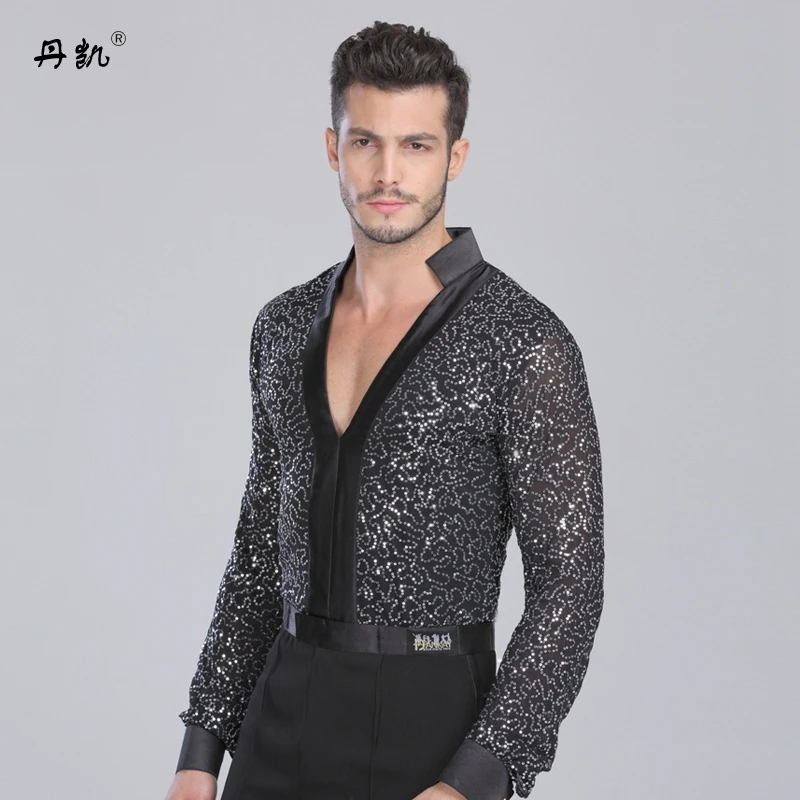 

Free shipping new fashion quality V-neck Latin dancing clothes top for men/male/gentlement, vogue costume performance wear