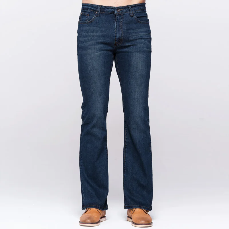 LGRG Mens Slim Boot Cut Jeans Classic Stretch Denim Slightly Flare Deep Blue Jeans Fashion Stretch Trousers 2