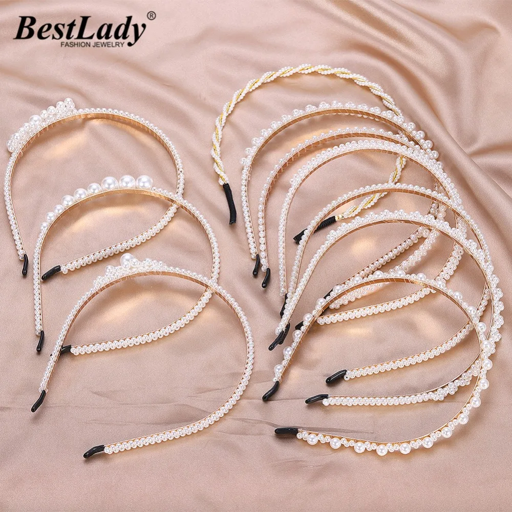 

Best lady New Arrivals Simulated Pearl Hairbands for Women Girls Korean Hair Jewelry Brand Design Elegant Wedding Headbands Gift
