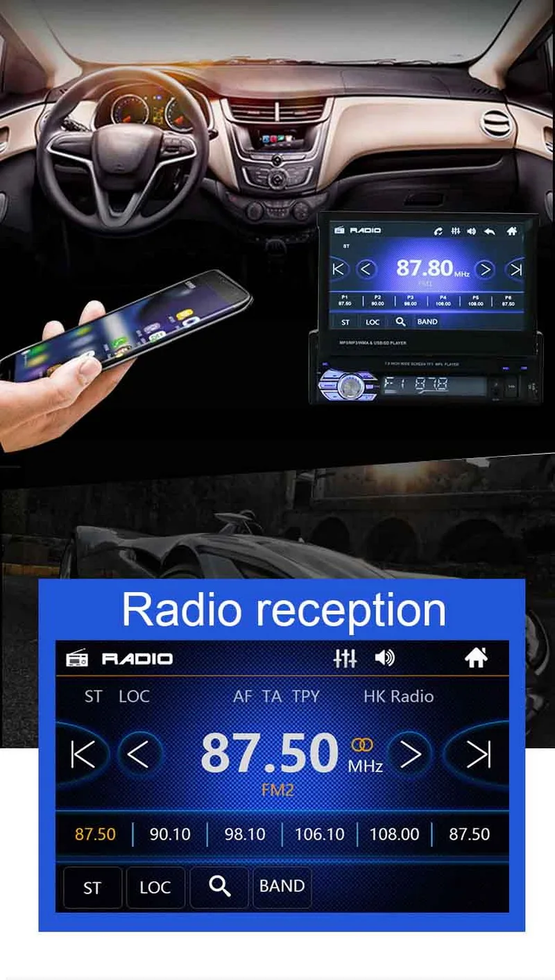 Выдвижной Автомобильный Радио MP5 MP4 плеер gps Bluetooth Стерео FM USB TF AUX 1 DIN 7 дюймов кассета Зеркало Ссылка сенсорный экран