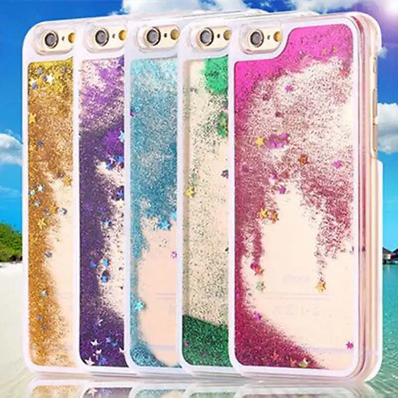 Phone Case for iPhone 6 6S Hard Plastic Bling Crystal Sequins Dynamic Liquid Quicksand Cover Fundas 5 5s 7 8 X |