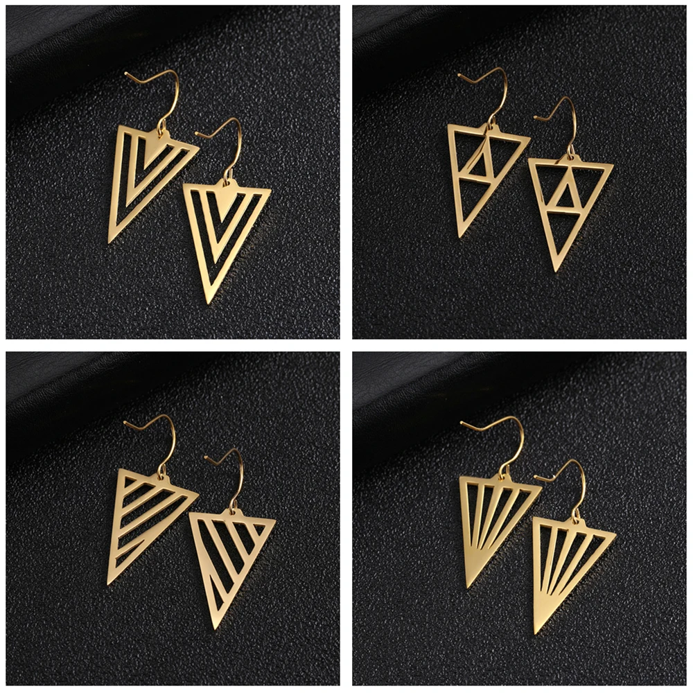 

LIKGREAT Stainless Steel Earrings Hollow Geometric Triangle Jewelry Fashion Simple Drop Dangle Earrings Korean Accessories Gifts