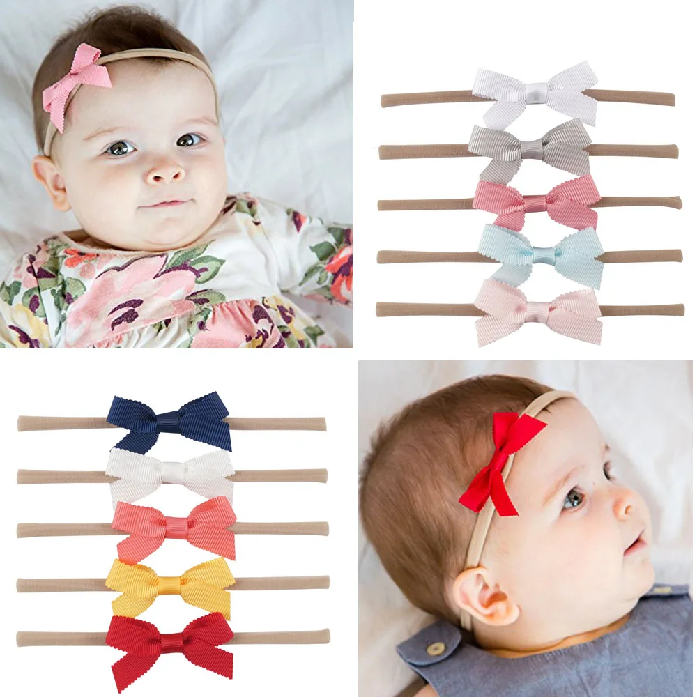 

Yundfly 5pcs/lot Boutique Baby Nylon Headband Solid Swallowtail Bowknot Elastic Hair Band Kids Newborn Hair Accessories