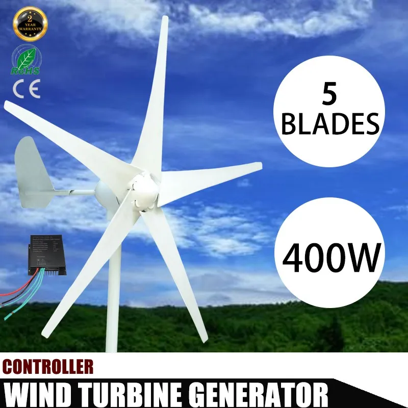 

400W Wind Turbine Generator DC 12V 24V 3/5 Blade with windmill Charge Controller Wind Power Generator
