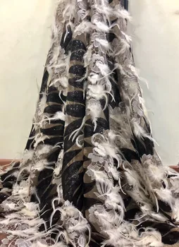 

Nigerian Lace Fabrics For Wedding 2018 African Lace Fabric With Feather PWD1872832 High Quality Sequins Embroidery French Lace