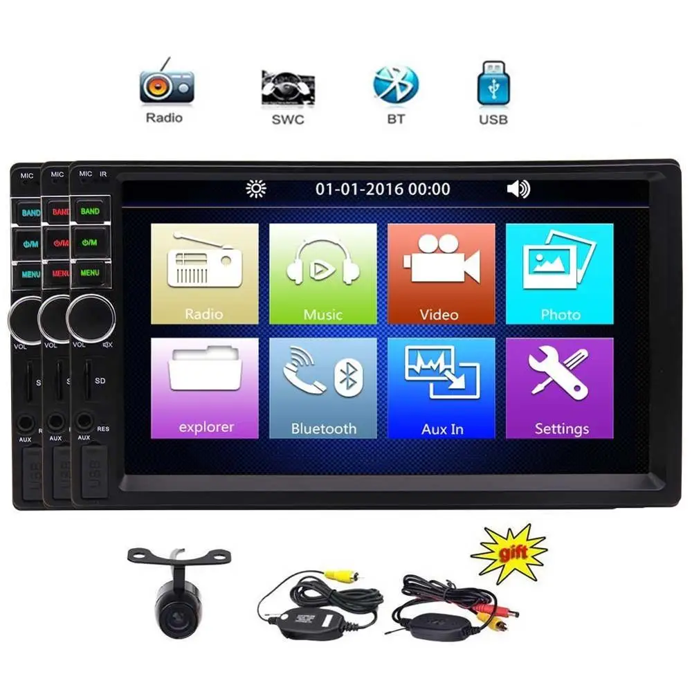 

7'' Car Stereo MP5 Player Double Din Car Radio Bluetooth Audio Steering Wheel Control+Wireless Rearview Camera USB TF Aux input