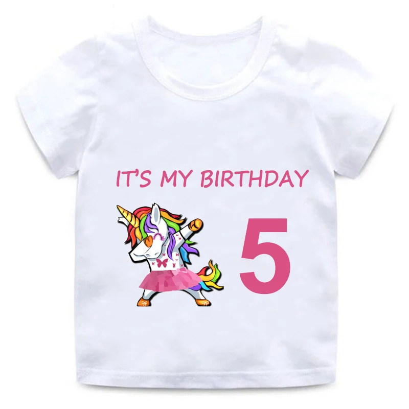 

Children Unicorn Cartoon T-shirt Girl Happy Birthday 1-9 Print Short Sleeve Cotton Round Neck T-Shirt Best Birthday Gift Funny