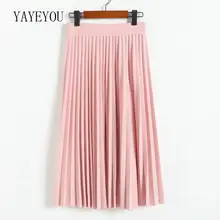 YAYEYOU Лидер продаж Для женщин Повседневное Высокая Талия платье из гофрированного шифона юбка весна-лето тонкие длинные свободные женские одноцветные юбки