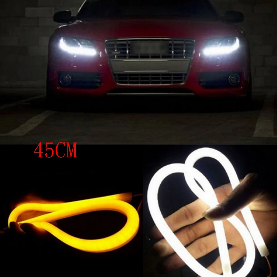 

2PCS 45CM Angel Eye Daytime Running Light Tube Soft Flexible Car-Styling LED Strip DRL White Yellow Blue Red Turn Signal Lights