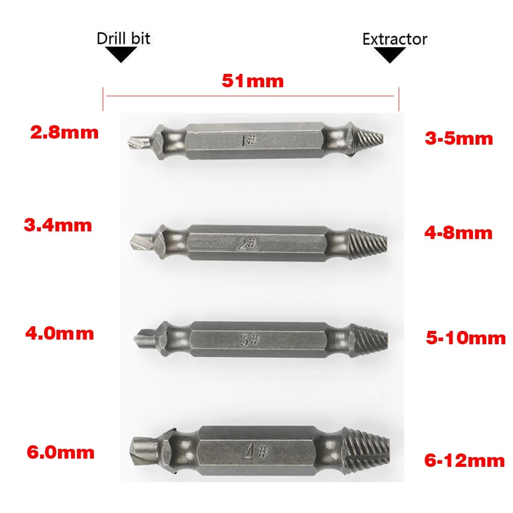 4 шт. поврежденный Винт экстрактор сверла направляющий набор сломанной скорости легко из болт шпильки полосатый инструмент для удаления винта