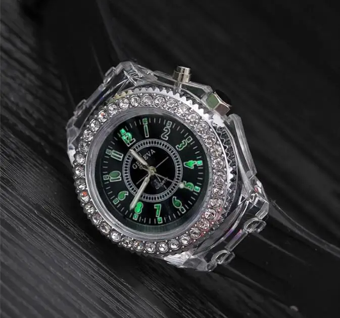 Роскошные бриллиантовые светодиодный ночник Geneva игрушечные часы хрустальные светящиеся наручные часы со стразами кварцевые