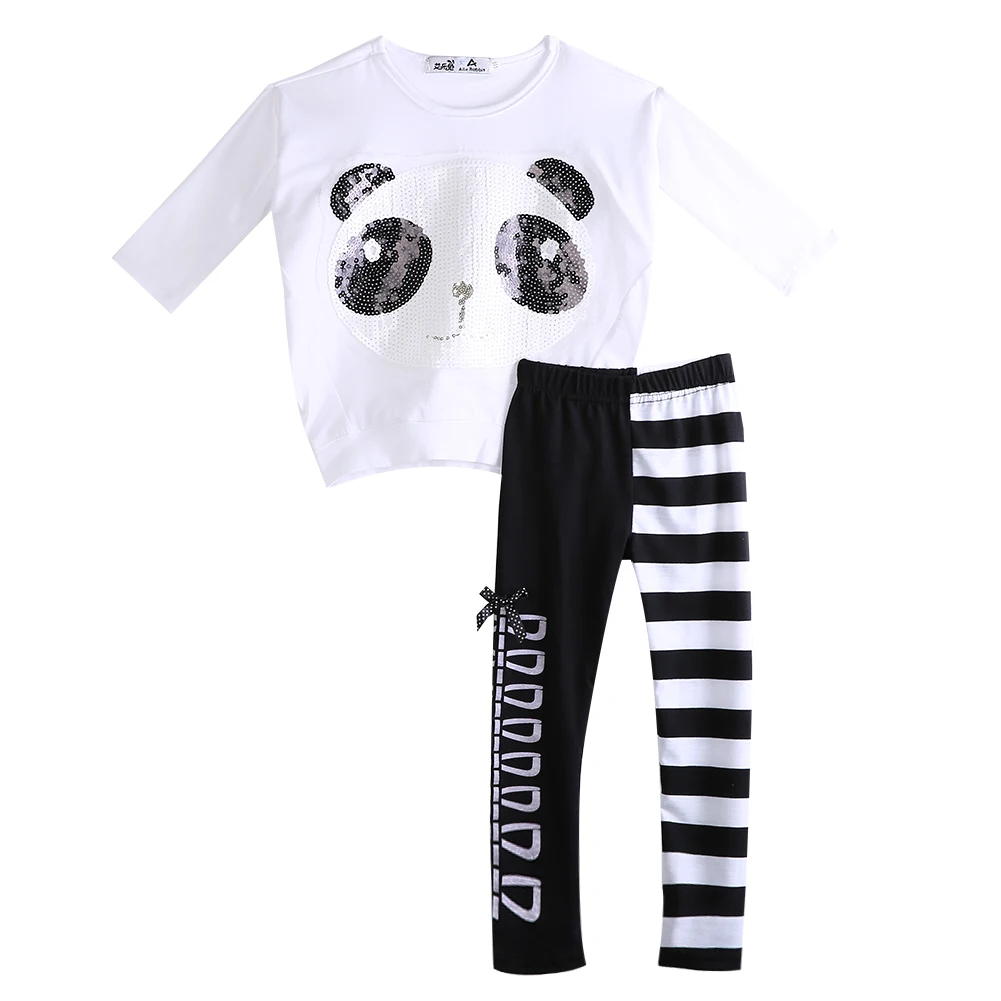 Pudcoco 2019 Spring Kids Baby Girls Panda Bat Sleeve Sweatsuit Tops+Striped Pants 2Pcs Sets Autumn Cute Outfits 2-7Y SS
