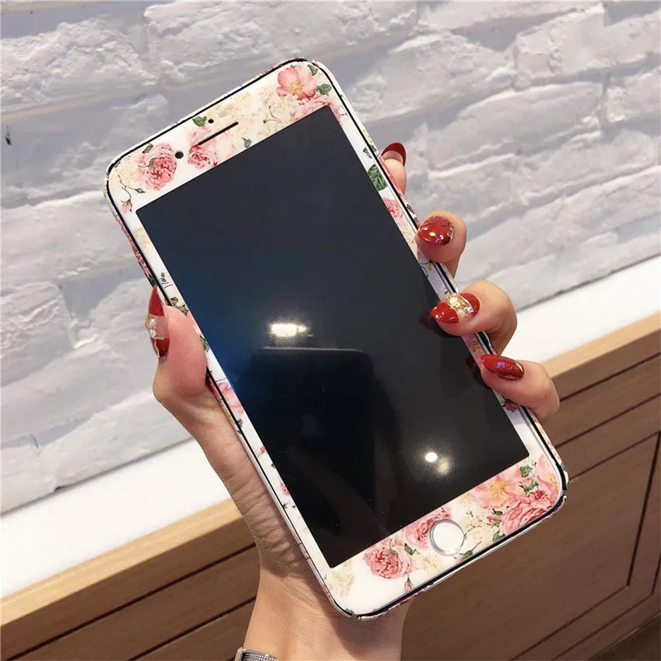 MOUSEMI Girls Flower Phone Cases For iPhone 7 Case On 7 8 Plus Case With Glass For iPhone X Hard PC For iPhone 6 s 5s se 7 Capa (6)
