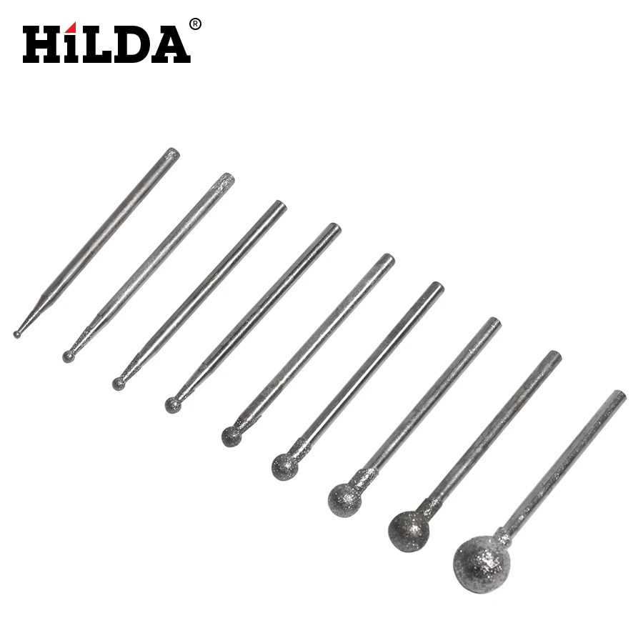 

HILDA Diamond Grind Needle Head Cutter Jade Carve Precision Engrave Rotary Spherical Burr Tool 2.35MM Shank F Round Ball
