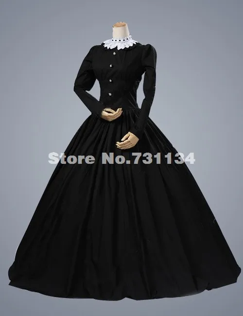 Викторианская готика черное платье для реконструкции гражданской войны Southern Belle Бальные платья Пенни дредный стимпанк исторический костюм