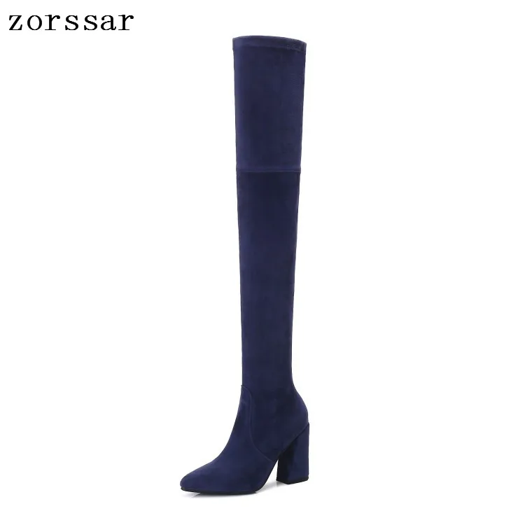 

{Zorssar} 2019 fashion Suede Female High boots Nubuck leather Over The Knee boots women High heels long shoes Big Size 33-44