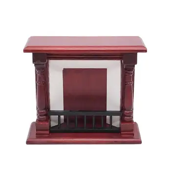 

1:12 Toy House Furniture Wooden Simulation Retro Red Fireplace Decoration Toy Doll House Accessories