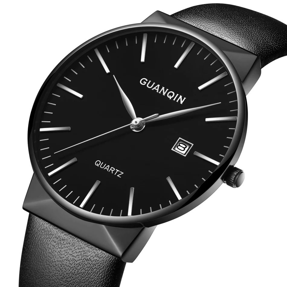 2017 GUANQIN Watch Men Ultra Thin Simple Fashion Casual Quartz Men Watches Leather Strap Men Clock Wristwatch Birthday Gift (26)